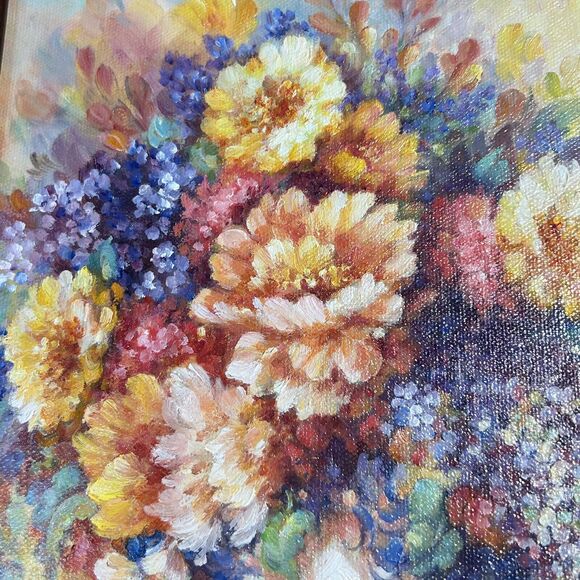 Maureen Tarazon OOAK Signed 1986 Garden Flowers Oil Painting 5x7 Canvas, Framed - Picture 8 of 14